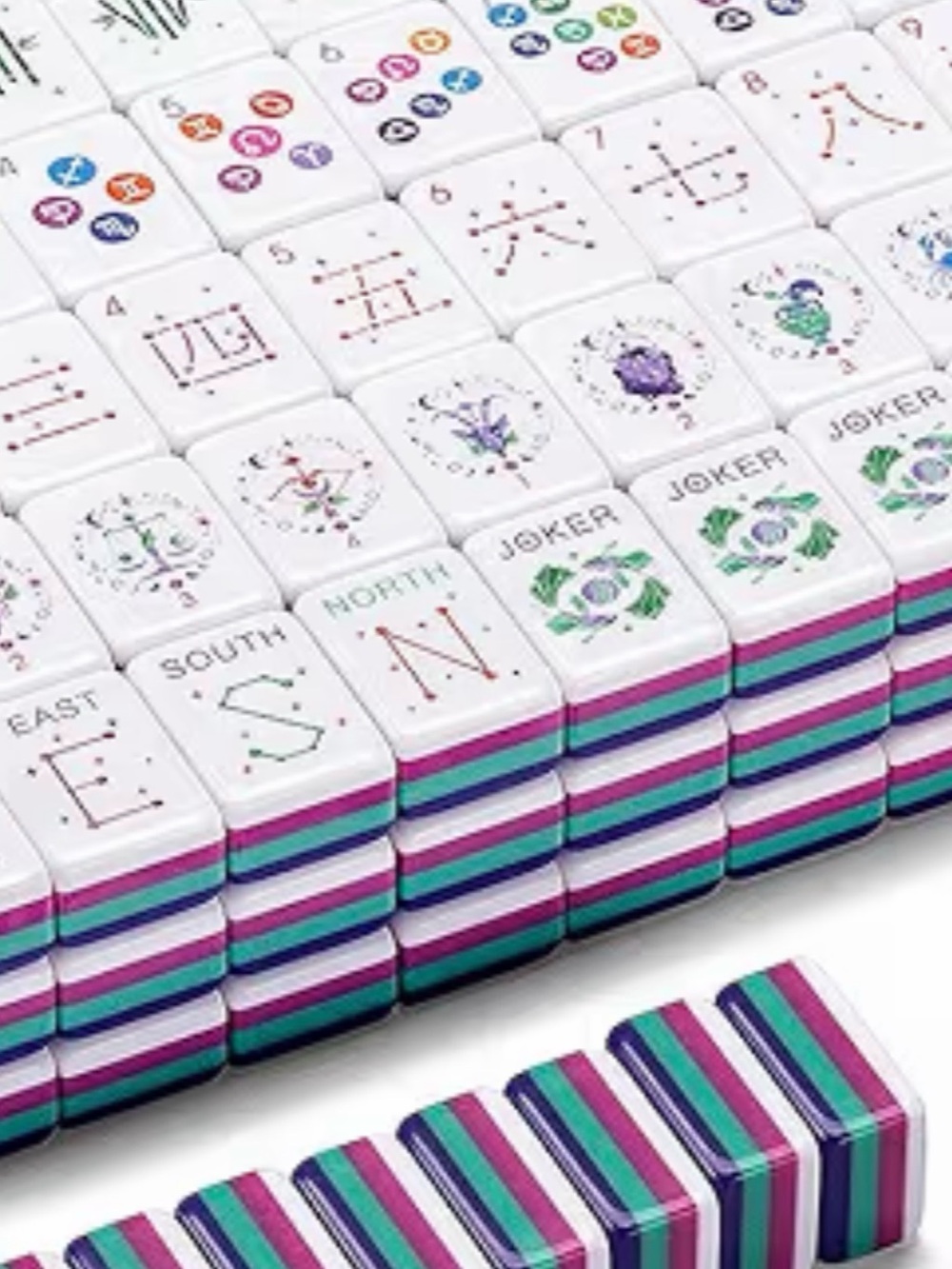 Purple & White 160 Mahjong Tile Set - Colorful Zodiac & Joker Tiles